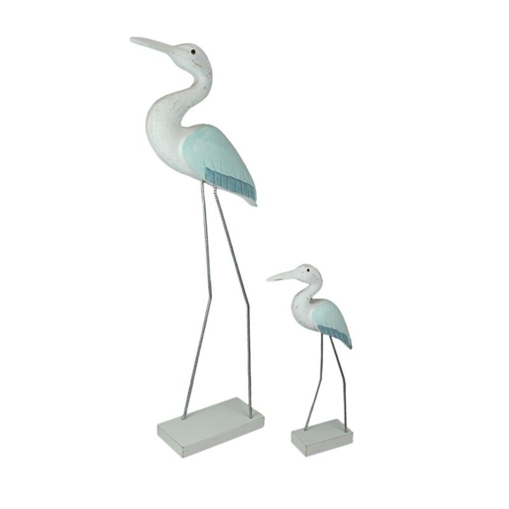 Set of 2 Hand Carved White Painted Wood Bird Home Coastal Decor Sculptures